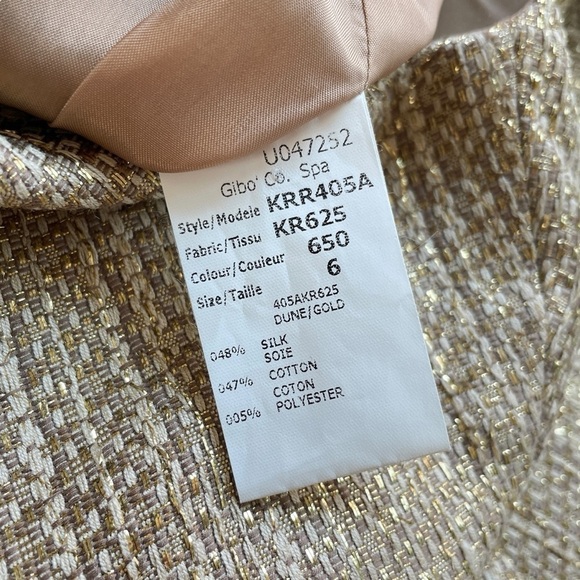 Michael Kors Italy Tweed Silk Metallic Blend Cocktail Dress Gold Beige Size 6 - Picture 9 of 10